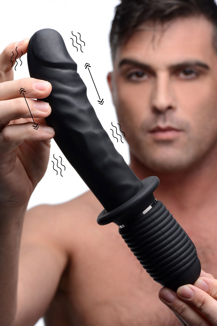 Master Series Power Pounder Vibrating and Thrusting Silicone Dildo - Black