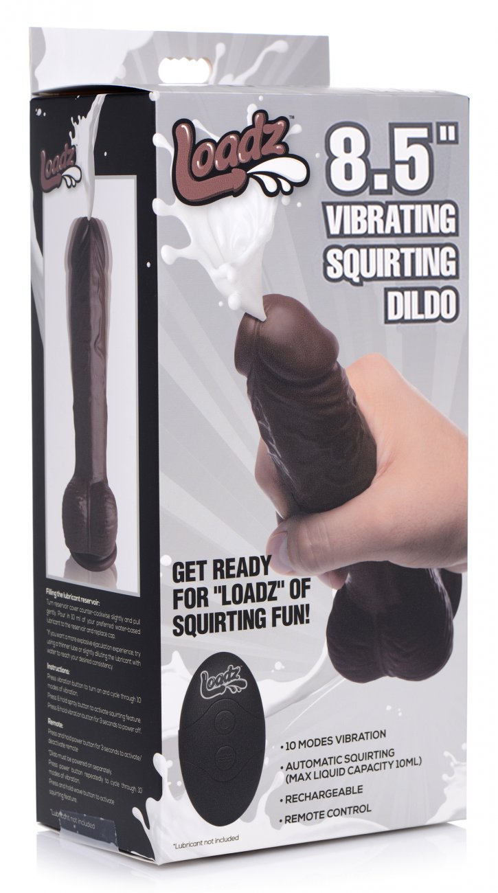 Loadz 8.5 Inch Vibrating Squirting Dildo with Remote Control - Dark