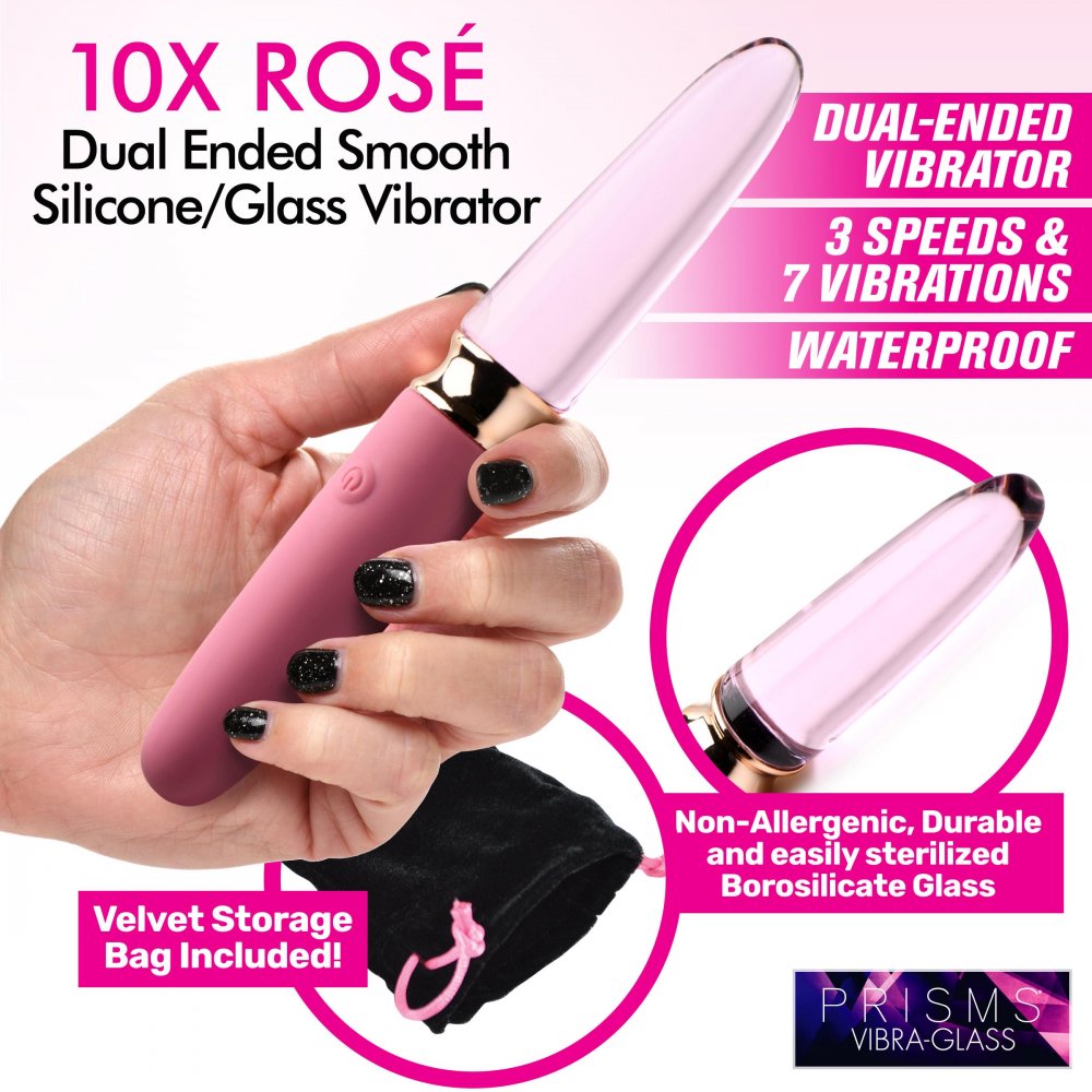 Prisms 10X Rosé Dual Ended Smooth Silicone and Glass Vibrator