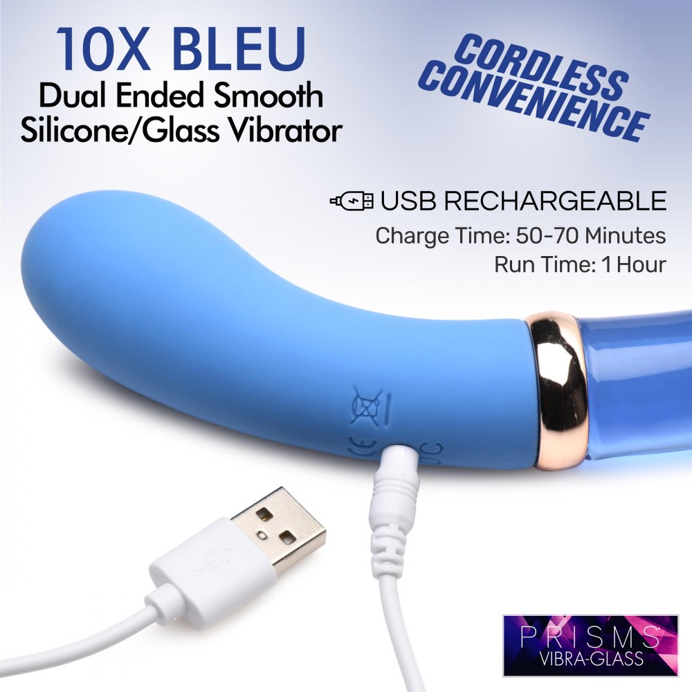 Prisms 10X Bleu Dual Ended G-Spot Silicone and Glass Vibrator