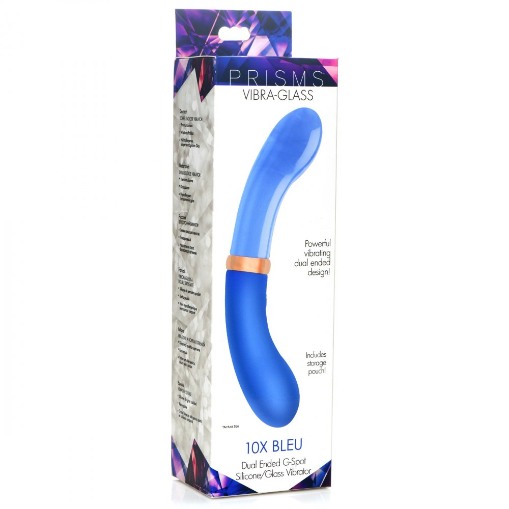 Prisms 10X Bleu Dual Ended G-Spot Silicone and Glass Vibrator