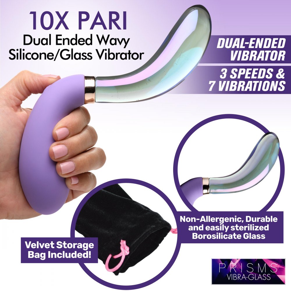 Prisms  10X Pari Dual Ended Wavy Silicone and Glass Vibrator