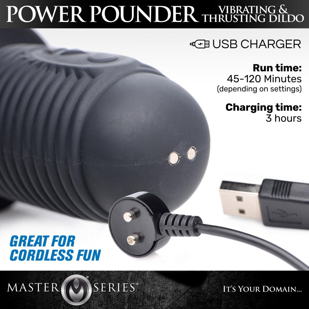 Master Series Power Pounder Vibrating and Thrusting Silicone Dildo - Black