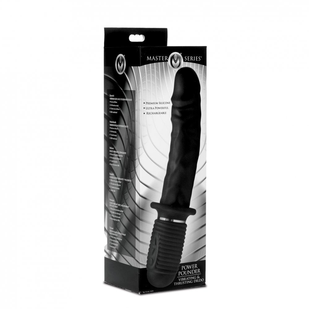 Master Series Power Pounder Vibrating and Thrusting Silicone Dildo - Black