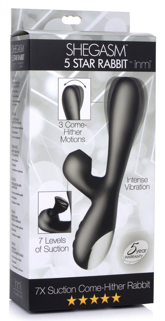 Shegasm 5 Star 7X Suction Come-Hither Silicone Rabbit - Black