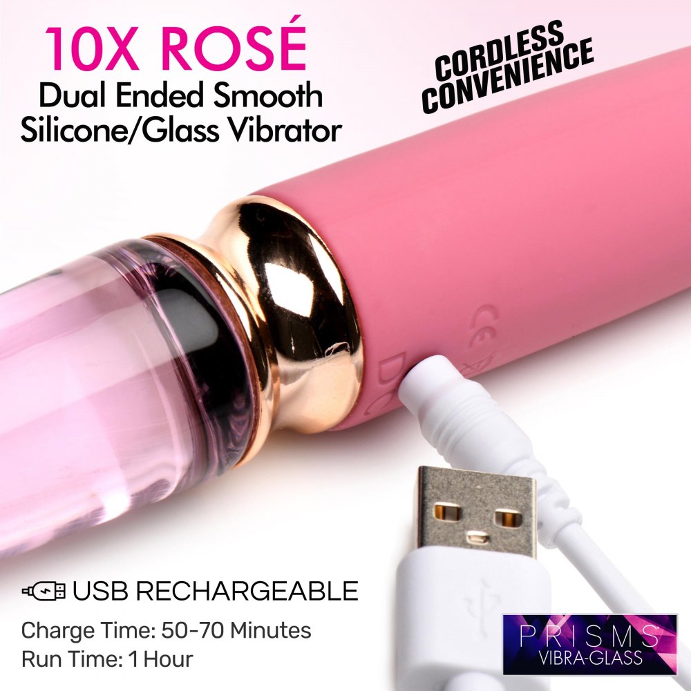 Prisms 10X Rosé Dual Ended Smooth Silicone and Glass Vibrator